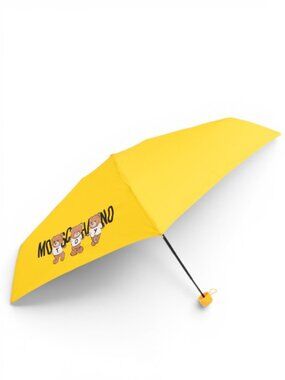Moschino Logo Compact Umbrella Yellow Teddy Bear Print Auto Open NIB